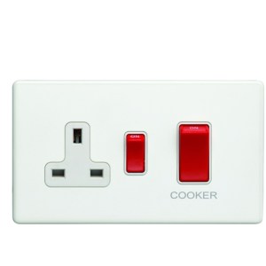 EUROLITEĀ® Concealed 3mm 45Amp Switch With A Socket - Matt White (White)