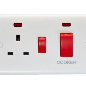 EUROLITEĀ® Enhance White Plastic 45Amp Switch With A Socket And Neon Indicator - White (White)