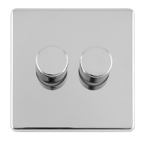 EUROLITEĀ® Concealed 3mm 2 Gang Led Push On Off 2Way Dimmer - Polished Chrome (White)
