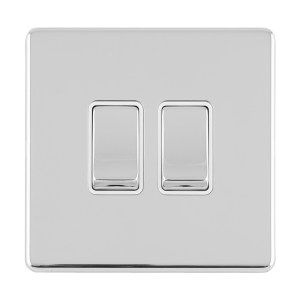 EUROLITEĀ® Concealed 3mm 2 Gang 10Amp 2Way Switch - Polished Chrome (White)