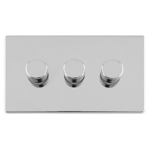 EUROLITEĀ® Concealed 3mm 3 Gang Led Push On Off 2Way Dimmer - Polished Chrome (White)