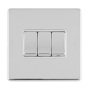 EUROLITEĀ® Concealed 3mm 3 Gang 10Amp 2Way Switch - Polished Chrome (White)