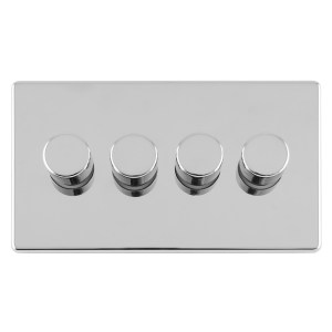 EUROLITEĀ® Concealed 3mm 4 Gang Led Push On Off 2Way Dimmer - Polished Chrome (White)