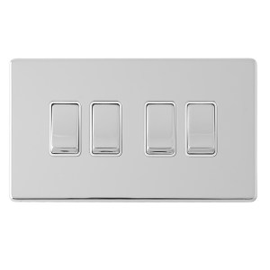 EUROLITEĀ® Concealed 3mm 4 Gang 10Amp 2Way Switch - Polished Chrome (White)