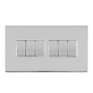 EUROLITEĀ® Concealed 3mm 6 Gang 10Amp 2Way Switch - Polished Chrome (White)