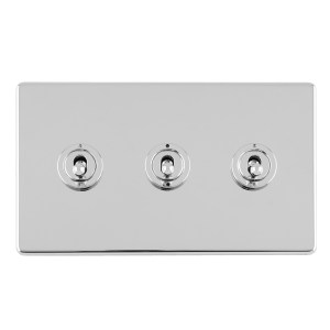 EUROLITEĀ® Concealed 3mm 3 Gang 10Amp 2Way Toggle Switch Polished Chrome Plate - Polished Chrome (White)