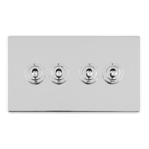 EUROLITEĀ® Concealed 3mm 4 Gang 10Amp 2Way Toggle Switch Polished Chrome Plate - Polished Chrome (White)