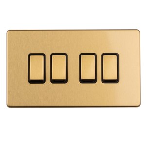 EUROLITEĀ® Concealed 3mm 4 Gang 2Way Switch - Satin Brass (Black)