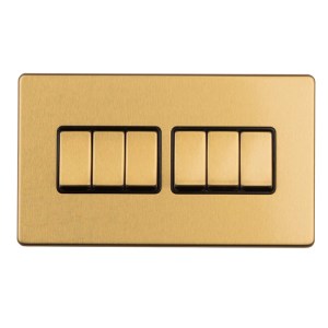 EUROLITEĀ® Concealed 3mm 6 Gang 2Way Switch - Satin Brass (Black)