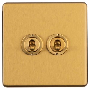 EUROLITEĀ® Concealed 3mm 2 Gang 2 Way Toggle Switch - Satin Brass (Black)