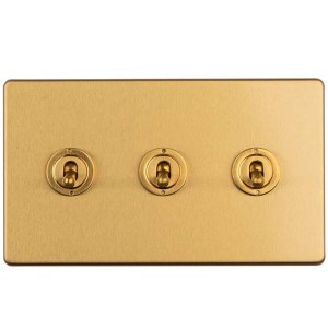 EUROLITEĀ® Concealed 3mm 3 Gang 2 Way Toggle Switch - Satin Brass (Black)
