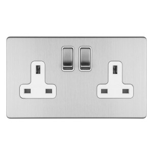 EUROLITEĀ® Concealed 3mm 2 Gang 13Amp Dp Switched Socket - Stainless Steel (matching)