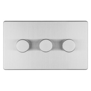EUROLITEĀ® Concealed 3mm 3 Gang Led Push On Off 2Way Dimmer - Stainless Steel (Black)