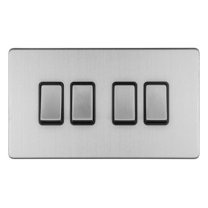 EUROLITEĀ® Concealed 3mm 4 Gang 10Amp 2Way Switch - Stainless Steel (Matching)