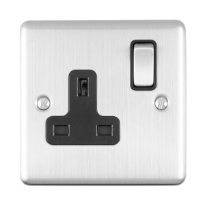 EUROLITEĀ® Enhance Decorative 1 Gang Socket - Satin Stainless (Black)