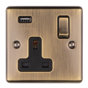 EUROLITEĀ® Enhance Decorative 1 Gang Usb Socket - Antique (Black)