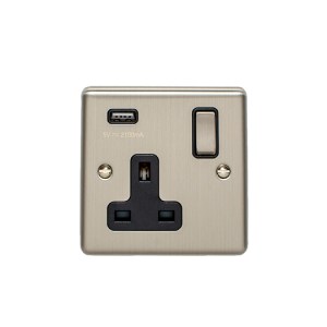 EUROLITEĀ® Enhance Decorative 1 Gang Usb Socket - Satin Stainless (Black)