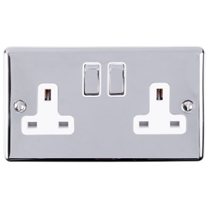 EUROLITEĀ® Enhance Decorative 2 Gang Socket - Polished Chrome (White)