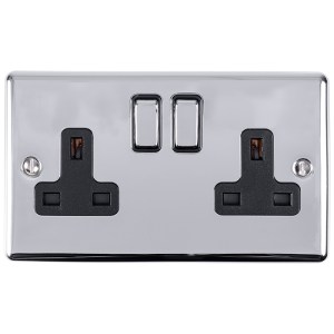 EUROLITEĀ® Enhance Decorative 2 Gang Socket - Polished Chrome (Black)