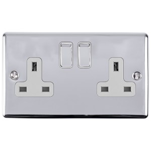 EUROLITEĀ® Enhance Decorative 2 Gang Socket - Polished Chrome (GREY)