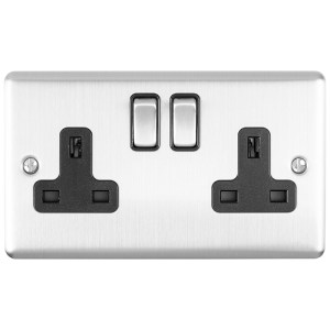 EUROLITEĀ® Enhance Decorative 2 Gang Socket - Satin Stainless (Black)