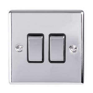 EUROLITEĀ® Enhance Decorative 2 Gang Switch - Polished Chrome (Black)
