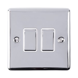 EUROLITEĀ® Enhance Decorative 2 Gang Switch - Polished Chrome (White)