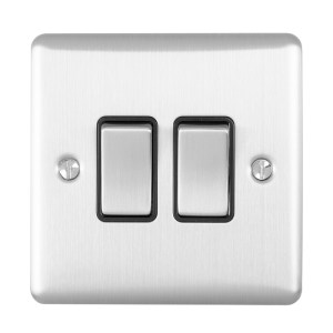 EUROLITEĀ® Enhance Decorative 2 Gang Switch - Satin Stainless (Black)
