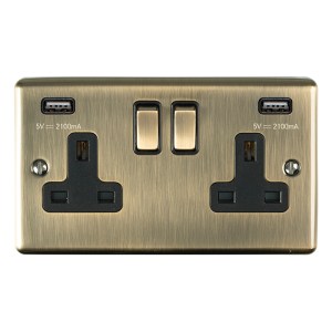 EUROLITEĀ® Enhance Decorative 2 Gang Usb Socket - Antique (Black)
