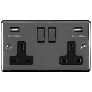 EUROLITEĀ® Enhance Decorative 2 Gang Usb Socket - Black Nickel (Black)