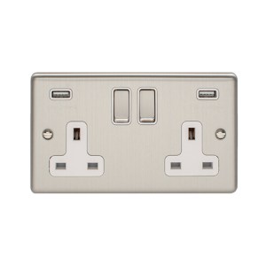 EUROLITEĀ® Enhance Decorative 2 Gang Usb Socket - Satin Stainless (White)