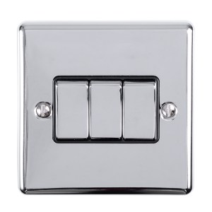 EUROLITE® Enhance Decorative 3 Gang Switch - Polished Chrome (Black)