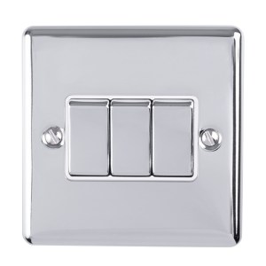 EUROLITE® Enhance Decorative 3 Gang Switch - Polished Chrome (White)