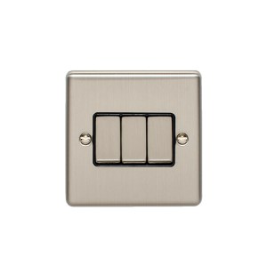 EUROLITE® Enhance Decorative 3 Gang Switch - Satin Stainless (Black)