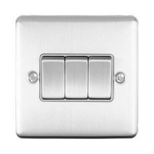 EUROLITE® Enhance Decorative 3 Gang Switch - Satin Stainless (Grey)
