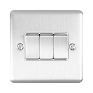 EUROLITE® Enhance Decorative 3 Gang Switch - Satin Stainless (White)