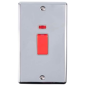 EUROLITEĀ® Enhance Decorative 45Amp Switch With Neon Indicator - Polished Chrome (GREY)