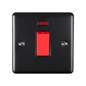 EUROLITEĀ® Enhance Decorative 45Amp Switch With Neon Indicator - Matt Black (Black)