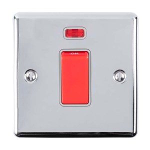 EUROLITEĀ® Enhance Decorative 45Amp Switch With Neon Indicator - Polished Chrome (GREY)