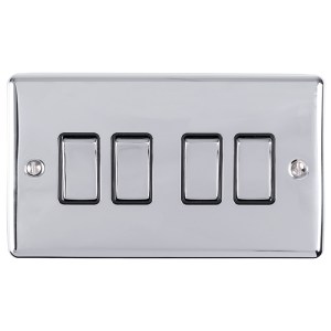 EUROLITEĀ® Enhance Decorative 4 Gang Switch - Polished Chrome (Black)