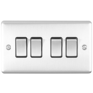 EUROLITEĀ® Enhance Decorative 4 Gang Switch - Satin Stainless (Black)