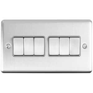 EUROLITEĀ® Enhance Decorative 6 Gang Switch - Satin Stainless (Grey)