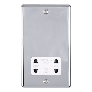 EUROLITEĀ® Enhance Decorative Shaver Socket - Polished Chrome (White)