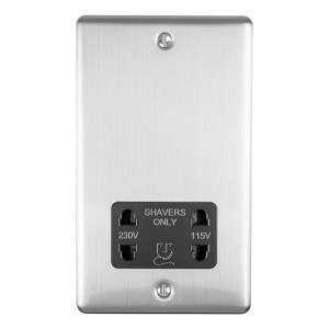EUROLITEĀ® Enhance Decorative Shaver Socket - Satin Stainless (Black)