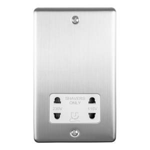 EUROLITEĀ® Enhance Decorative Shaver Socket - Satin Stainless (White)