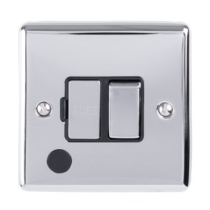 EUROLITEĀ® Enhance Decorative Switched Fuse Spur With Flex Outlet - Polished Chrome (Black)