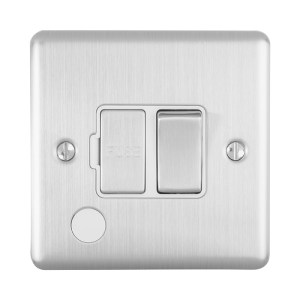 EUROLITEĀ® Enhance Decorative Switched Fuse Spur With Flex Outlet - Satin Stainless (White)