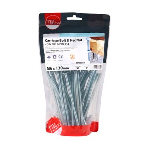 TIMCO Carriage Bolts DIN603 & Hex Full Nut DIN934 Silver - M6 x 130