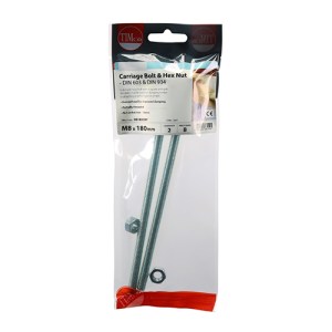 TIMCO Carriage Bolts DIN603 & Hex Full Nut DIN934 Silver - M8 x 180