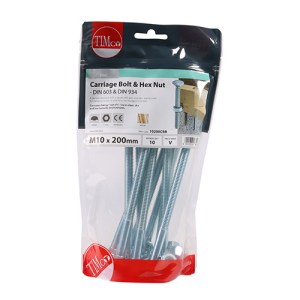 TIMCO Carriage Bolts DIN603 & Hex Full Nut DIN934 Silver - M10 x 200